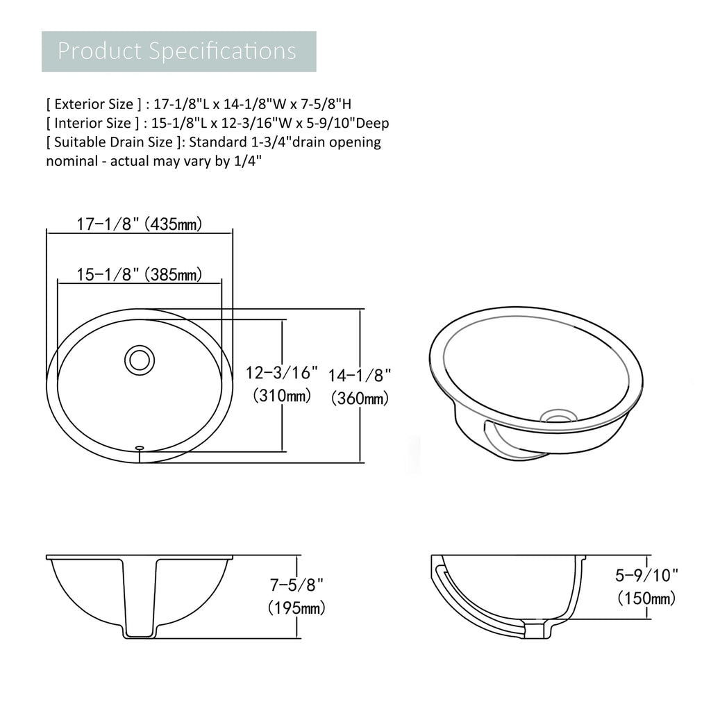 Vessel Oval Ceramic Sink White Finished Sink Bathroom , 17"x14" Glossy Undermount Shape
