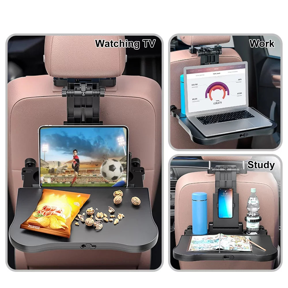 Seat for Back Multifunctional Phone with Adjustable Travel Working, Carevas Foldable Tray, Holder Table Food Eating Car Car Writing, Table Car Black Seat