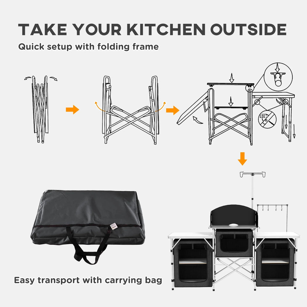 with Kitchen Black Fabric Camping Cupboards Windshield Folding Outsunny