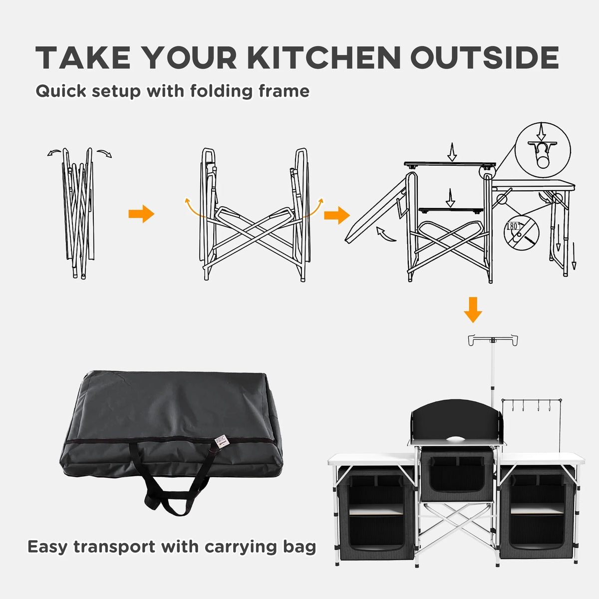 with Kitchen Black Fabric Camping Cupboards Windshield Folding Outsunny