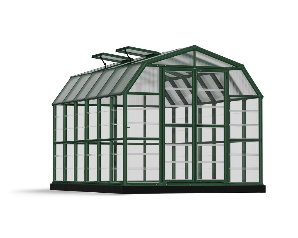 Grand x Clear - Gardener 2 - Greenhouse Canopia Walk-In - 12' Vents 8' Roof with Green Palram