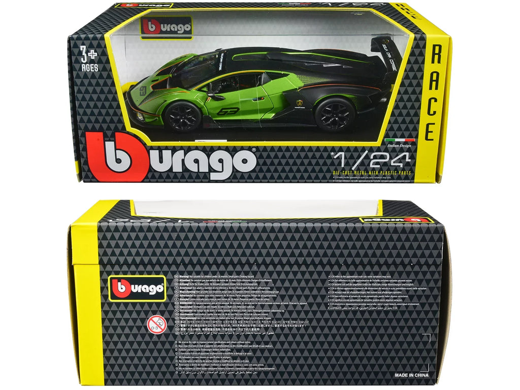 Corse" by #63 Essenza Bburago Model 1/24 Metallic Lamborghini Diecast and Black Series "Race" Green "Squadra SCV12 Car