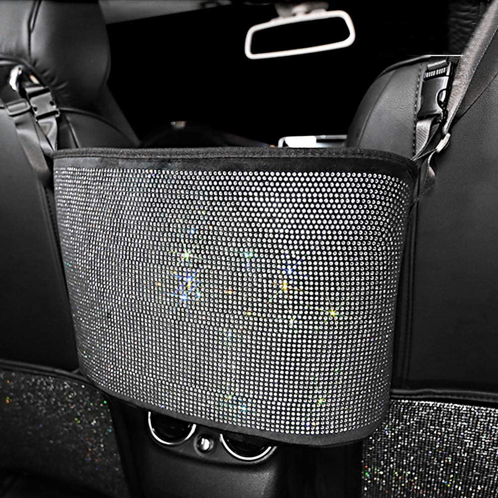 Plush,White Can,Rhinestones Pocket Handbag Between Organizer,Car Net Car Holder StorageTrash Bling Accessories Backseat eing Seat,Back Storage Car Auto Seat - Seat Bag,3-Pack