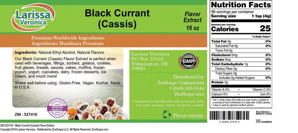 Currant 16 527416) Larissa (Black (Cassis) Extract, Flavor Black (Cassis), Veronica oz, Currant Zin: 1-Pack,