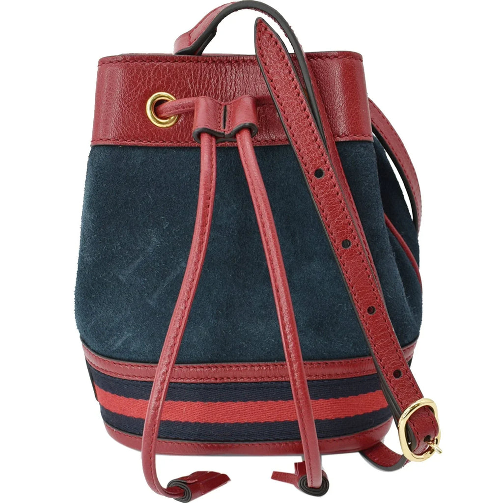Bag Blue Pre-owned Leather Suede Trimmed 550620 Ophidia Bucket Mini