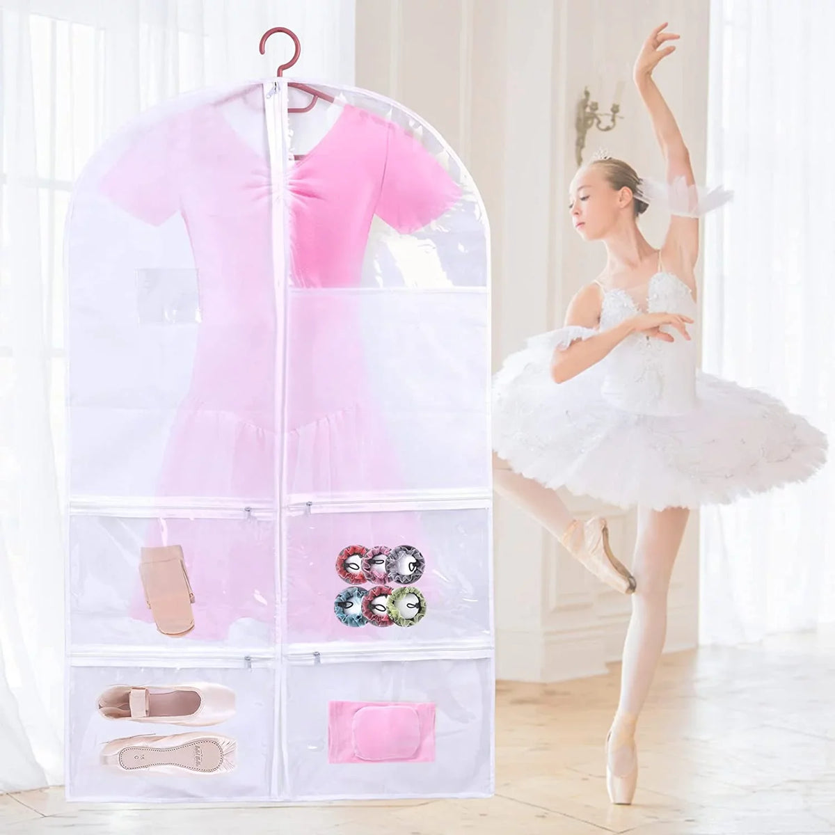 3 Ballet Garment Costumes, Competitions Bags Multiple Dress, Girls Pack Hanging Dance Dance Organize Kids Clear Garment for with Bags Recitals, Storage Dance Pockets, Costume Dance Bag