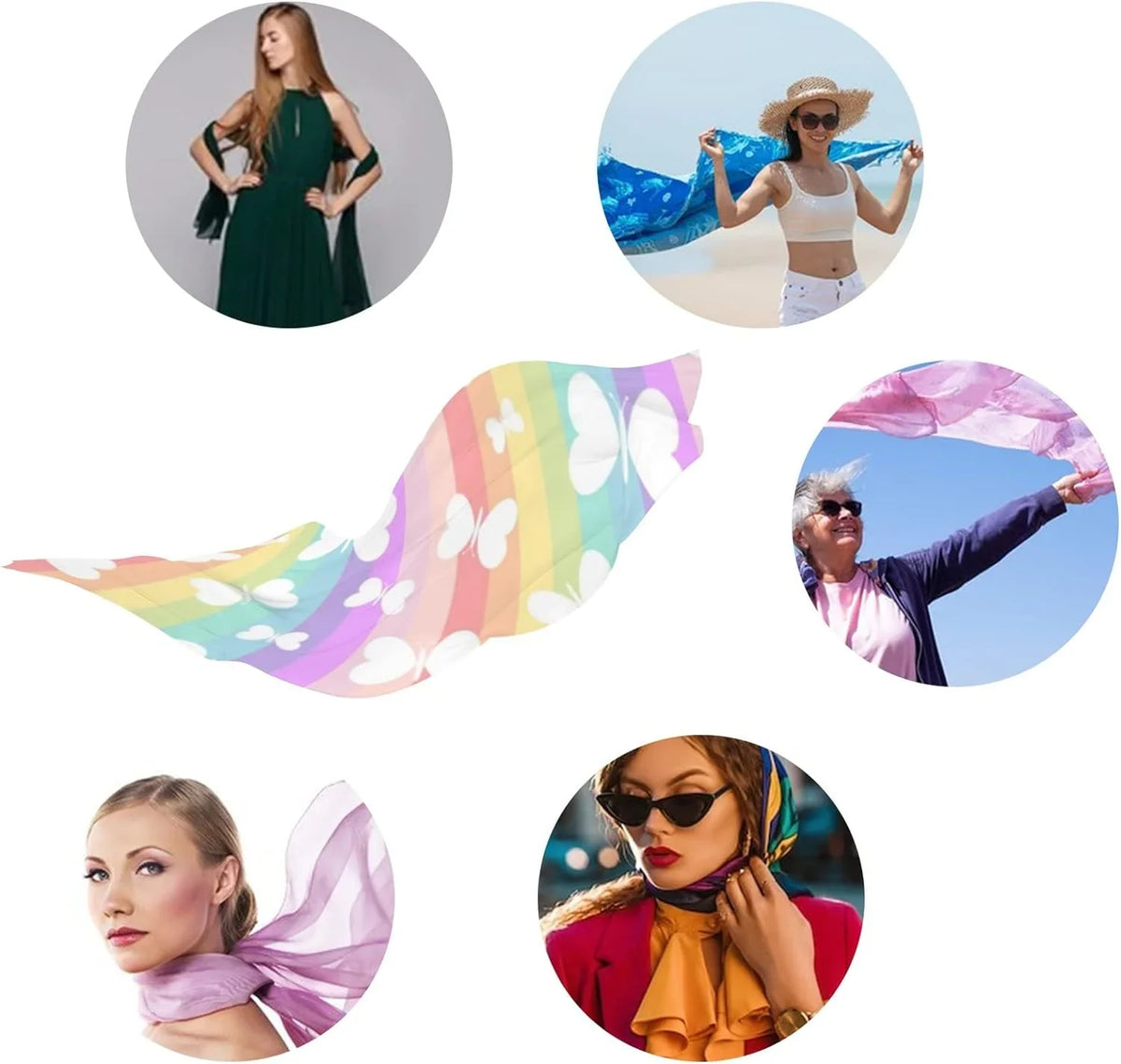 Rainbow On for Silk Butterflies Hyjoy Scarves Women Girls Wrap Long Lightweight Scarf Stripes Shawl Neck