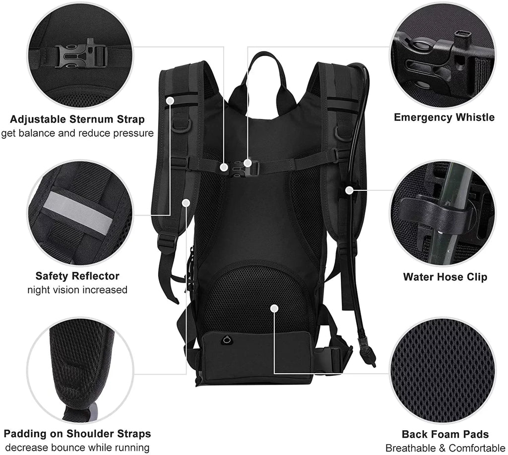 Waist Women Hydration Backpack Insulation, Daypack Hiking Running Adjustable Military Men with Moisture Cycling Bladder, Bag Thermal Biking 2L Free Pocket for Moisture Pack Moisture Fits Tactical