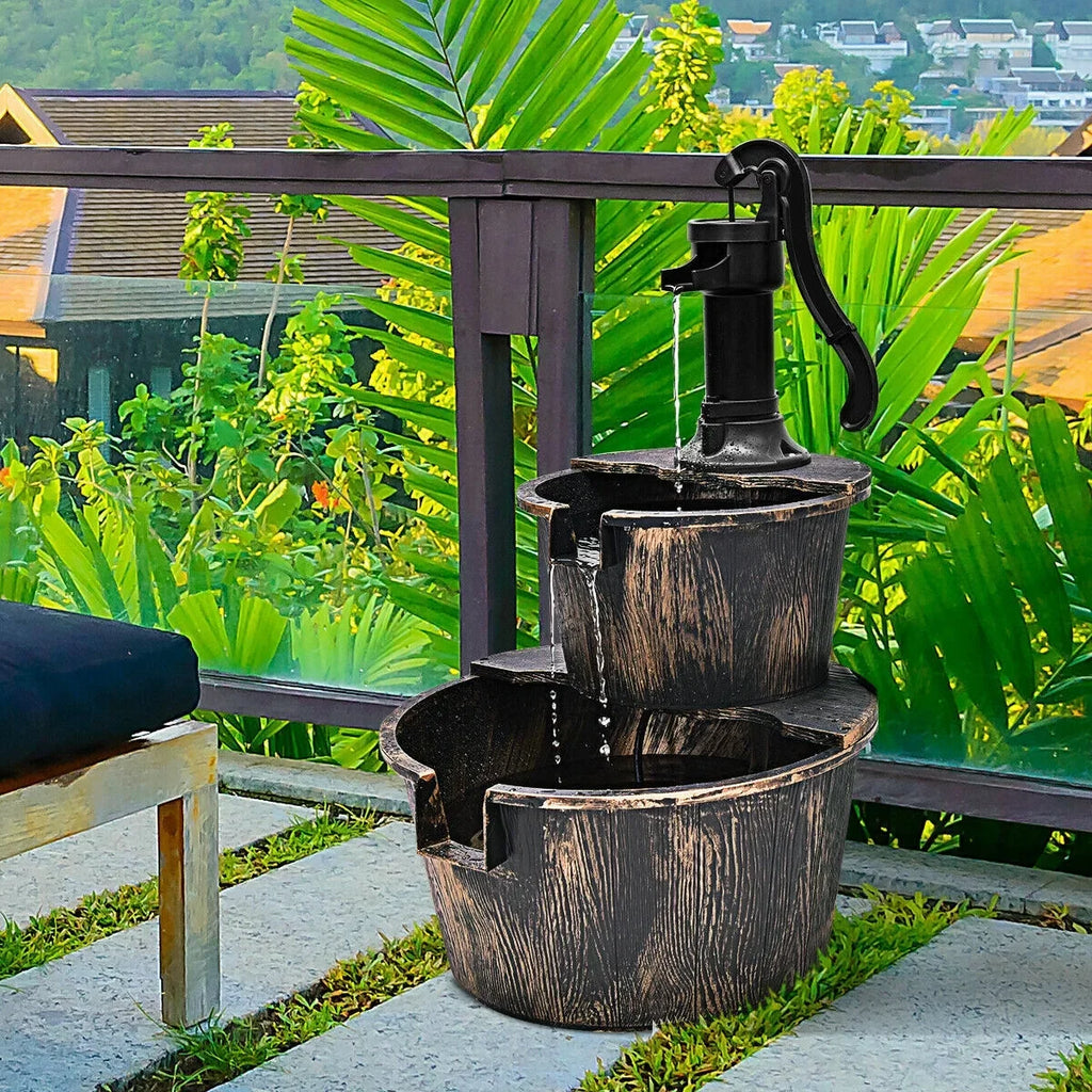 Fountain Pump Garden Barrel with | 2-Tier Outdoor Moisture Fountain Moisturefall Barrel