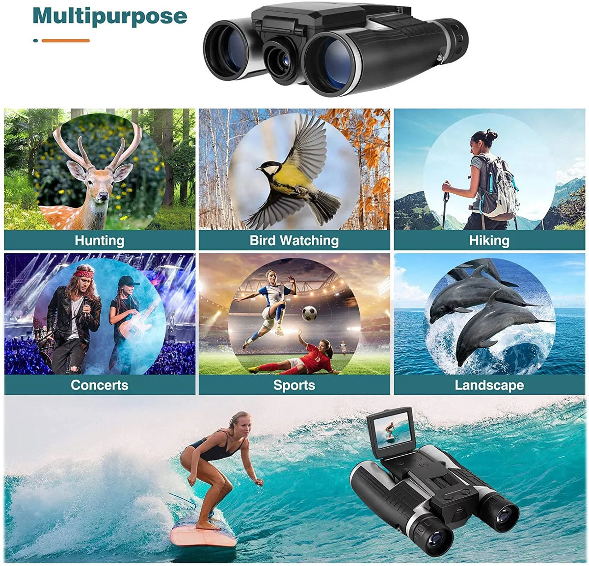 Camcorder Video 12X for Game 32GB Binocular Bird Concert with Camonity Photo 2" Zoom Watching Recorder Digital Football 5M Camera