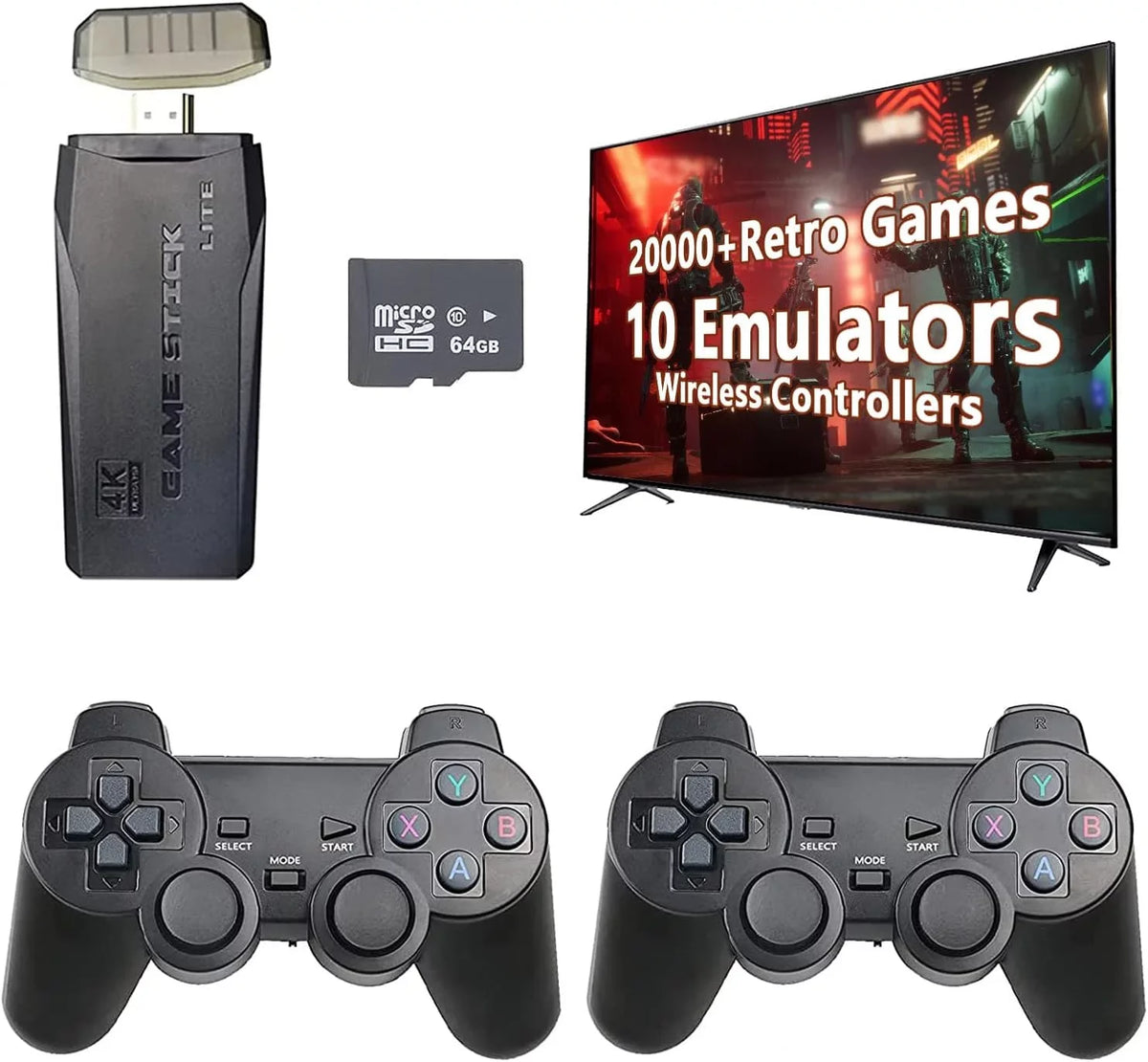 4K 20,000+ Retro 2.4GHz Classic Play(64G) - Retro Built-in Plug and Revisit 9 Games, Stick Game Wireless with Controller Game for Emulators, Output, and Console Games
