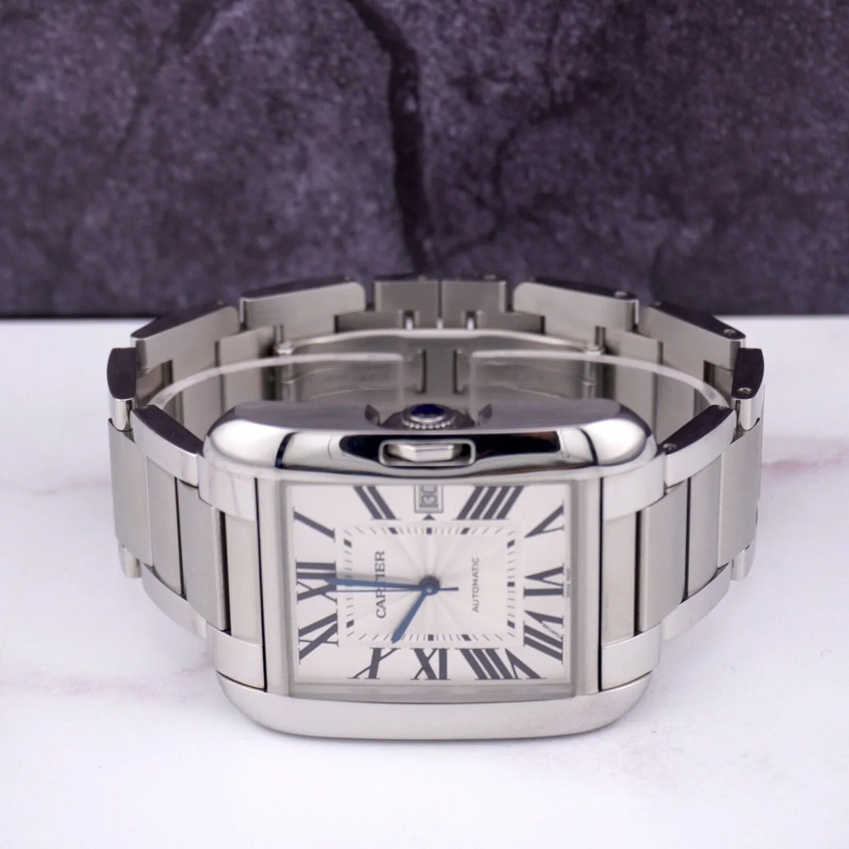 Stainless Anglaise Watch Tank by 37mm Silver Cartier 49mm 3507 Steel Mens Dial