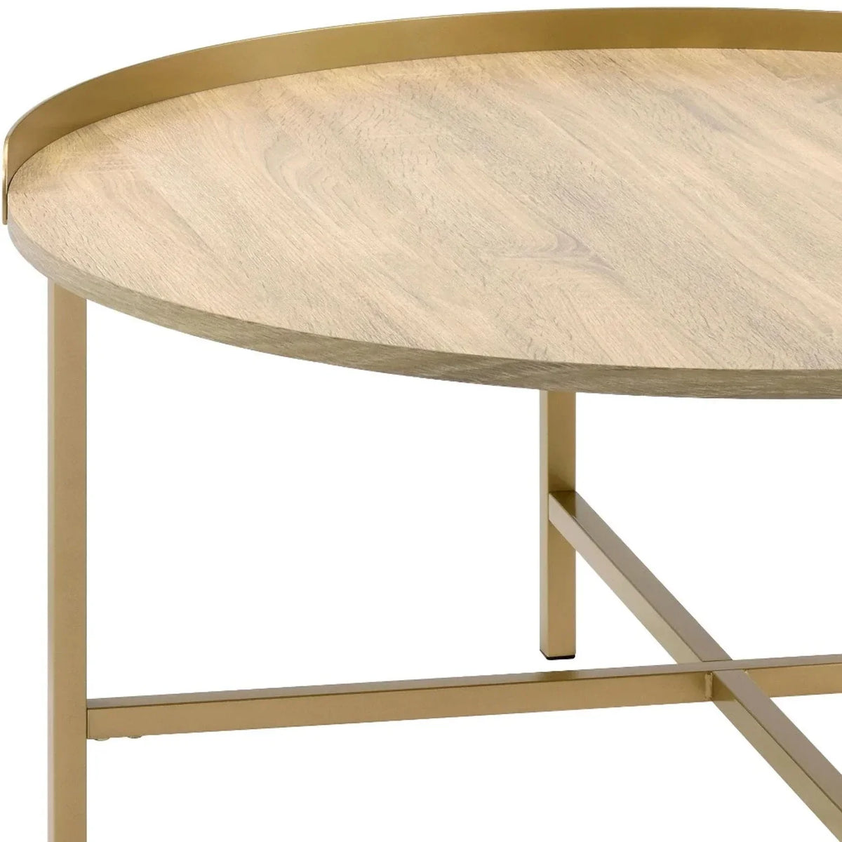 Oak x Metal in. Wood HomeRoots & Round 490508 34 Gold Manufactured Coffee & 18 34 Table x