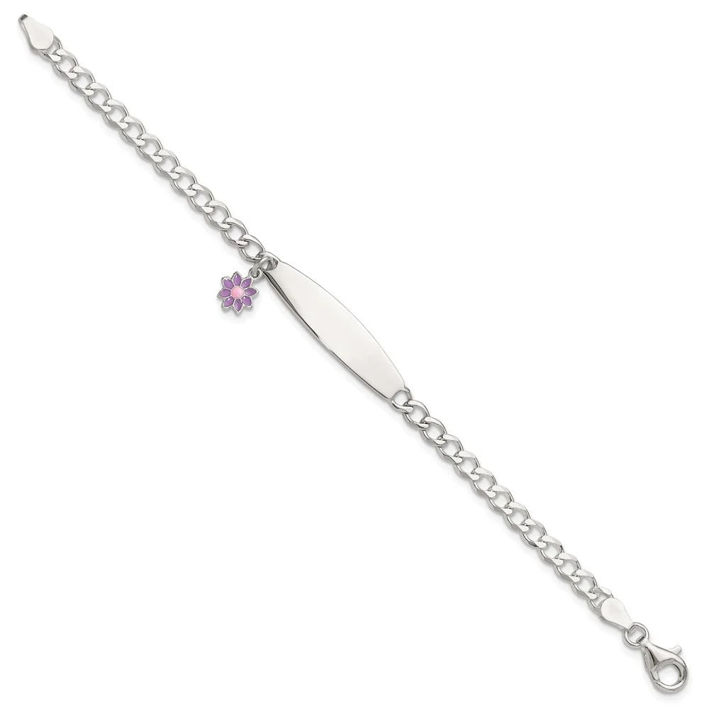 925 Enameled Flower Women Polished Sterling Bracelet Auriga Silver 6inch for