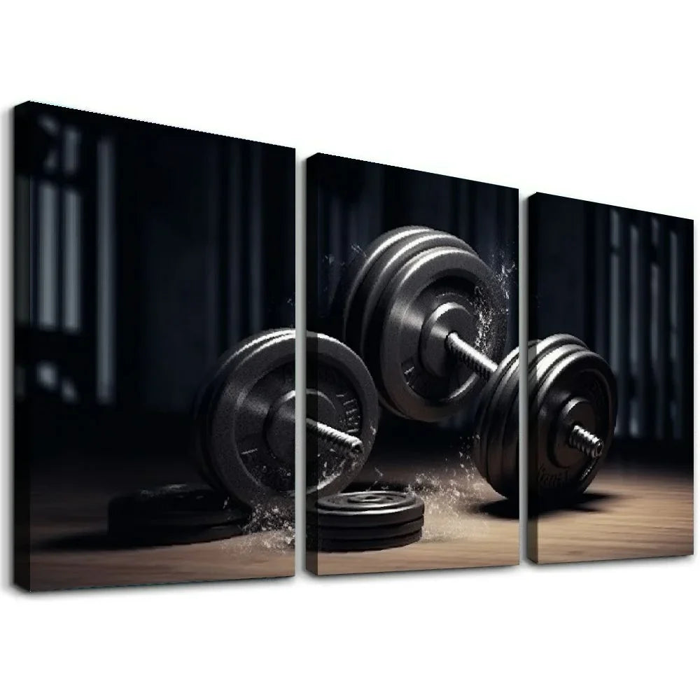 Home 12x16x3pcs Poster Wall Room Decor Workout Panels Decor Wall Gym Dumbbell Decor Art Aesthetic Living Poster 12''x16''X3 Home Motivational Paintings Poster Canvas Fitness Fitness