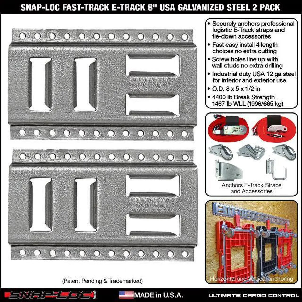 8 Pickups, Logistic Trucks, Fast-Track 2-Pack Galvanized for E-Track - Horizontal Steel Inch Trailers Tie-Down Vertical,