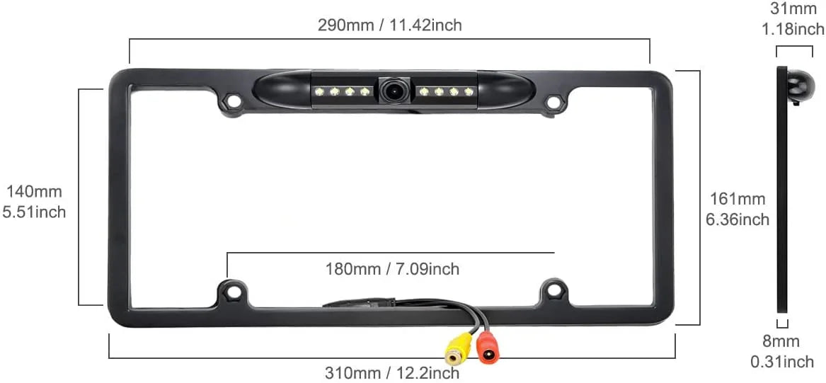 Backup Rearview Frame Plate KWV820BT for Black -V820BT Camera License