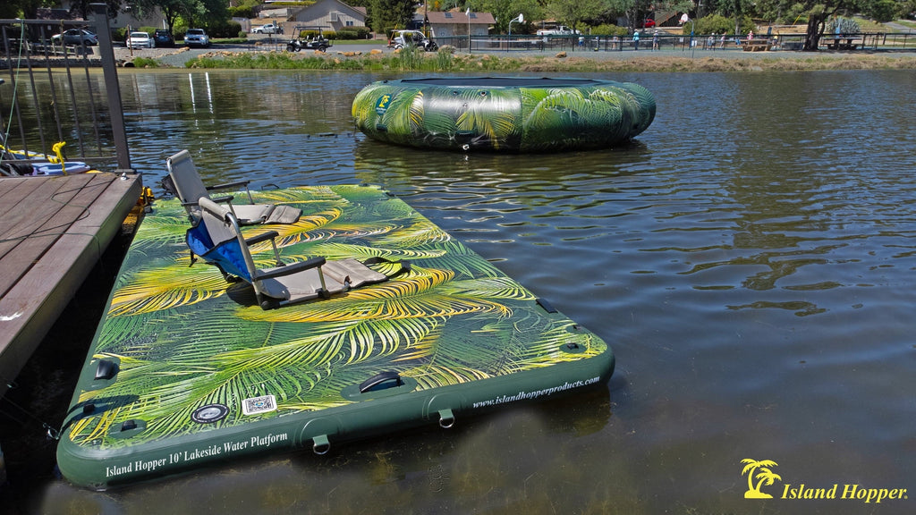Floating Slide Lakeside Dock Hopper Graphics Tropical Bouncer Series 10ft Island & Inflatable
