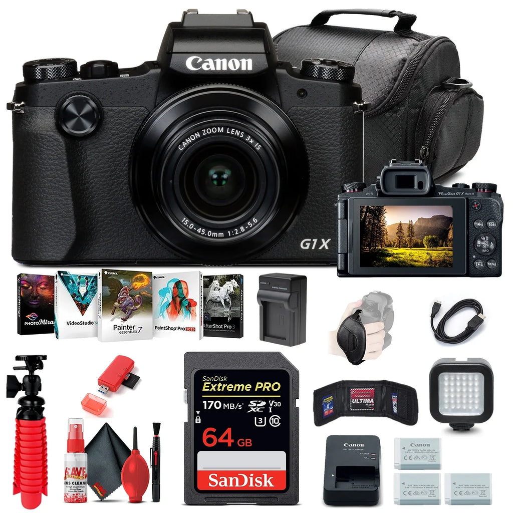 Electronics Camera More 64GB 2 Light, Battery, Bundle For Charger, Corel + X Soft 6TH x Ave Mark (2208C001), NB13L Software, Model) Canon Digital PowerShot Card, Bag G1 (International