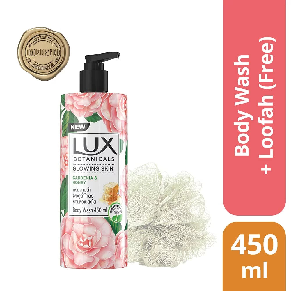 Glowing Paraben, Lux Loofah, Free Extracts, Botanicals Gel, 450 Skin Shower Natural No Ml