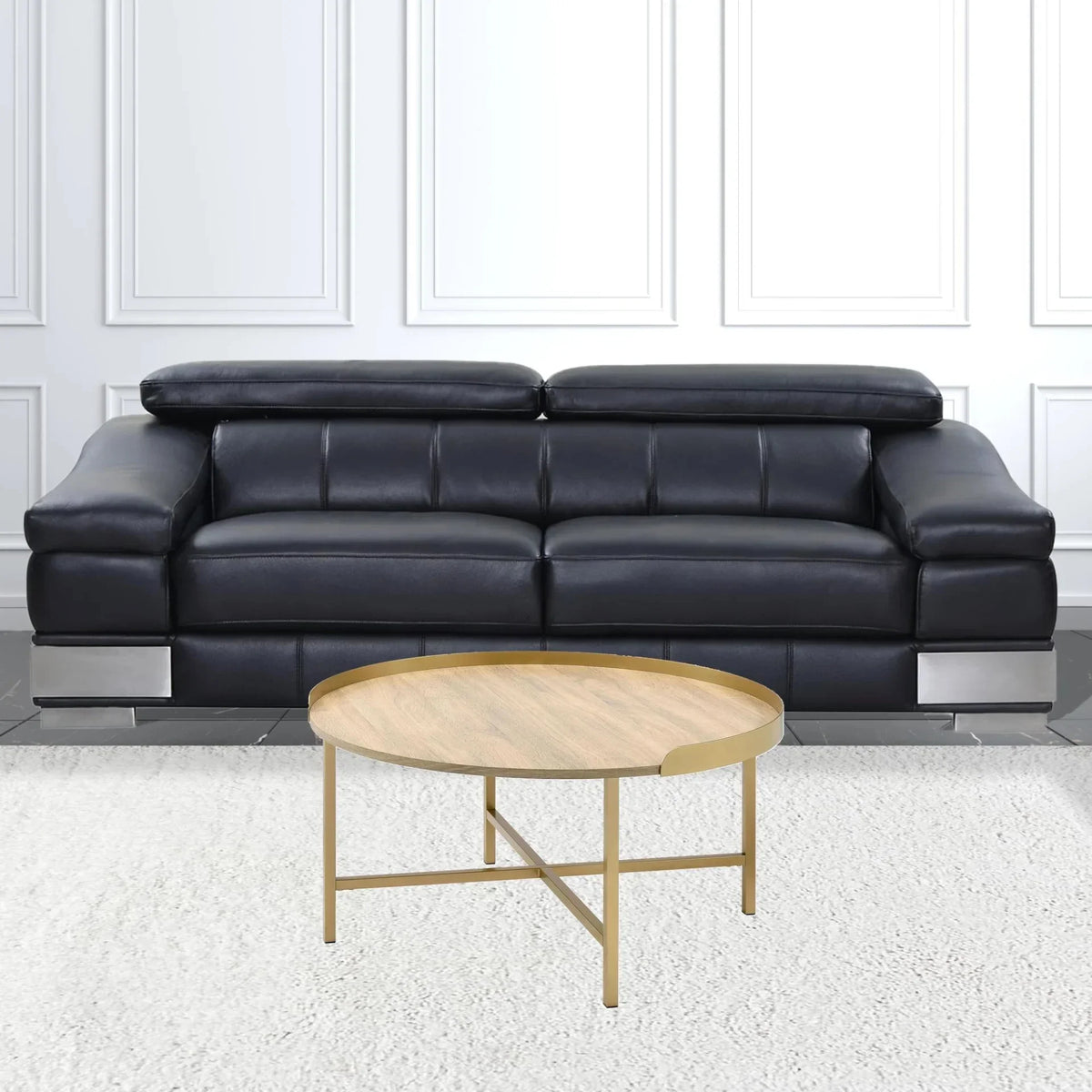 Oak x Metal in. Wood HomeRoots & Round 490508 34 Gold Manufactured Coffee & 18 34 Table x