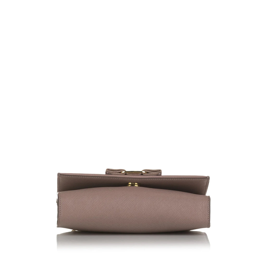 Unisex Authenticated Calf Pink Bag (Good) Ferragamo Leather Pre-Owned Ginny Vara Crossbody Small Crossbody