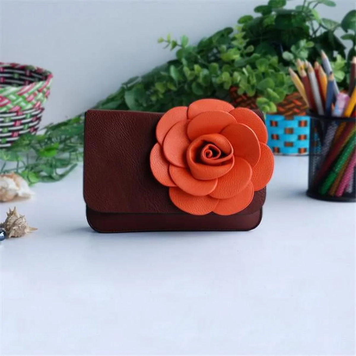 Shoulder Bag Luxurious Purse Clutch Leatherette Flower Clutch Coffee Casual -