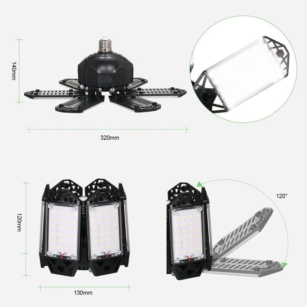 Folding Base with Deformable Adjustable 160W A Workshop 152LEDs 6 Light Basement Garage Gym Kit Ceiling Garage C85-265V Holder Lamp Panels Warehouse 2PCS Neoglint for Foldable Socket E26/E27