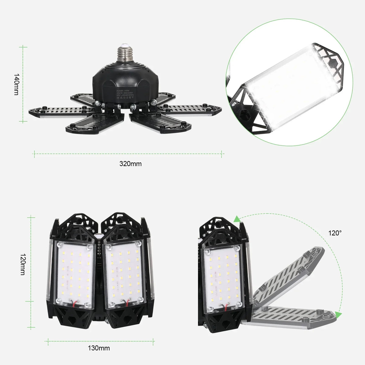 Folding Base with Deformable Adjustable 160W A Workshop 152LEDs 6 Light Basement Garage Gym Kit Ceiling Garage C85-265V Holder Lamp Panels Warehouse 2PCS Neoglint for Foldable Socket E26/E27