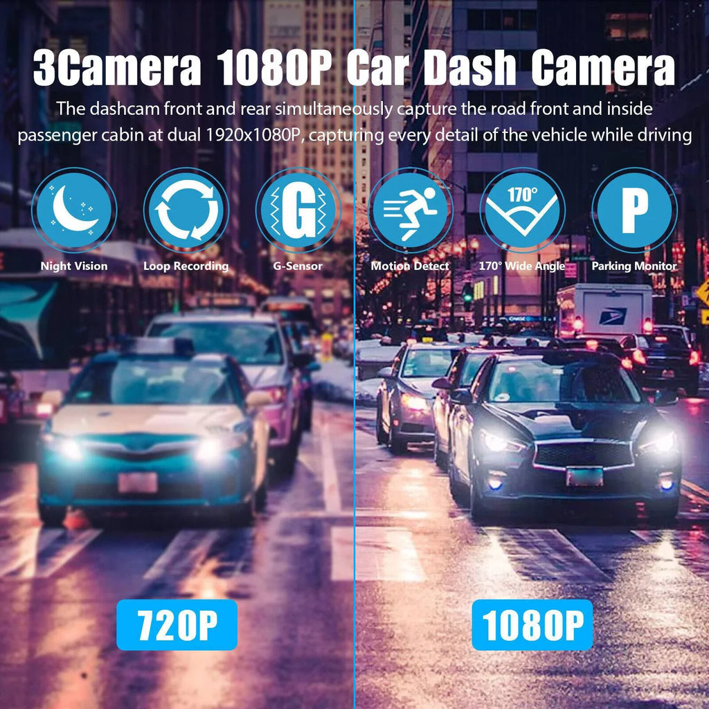 Dual Lens Video Recorder Cam Camera Dash G-sensor Front/Rear/Inside 1080P Car