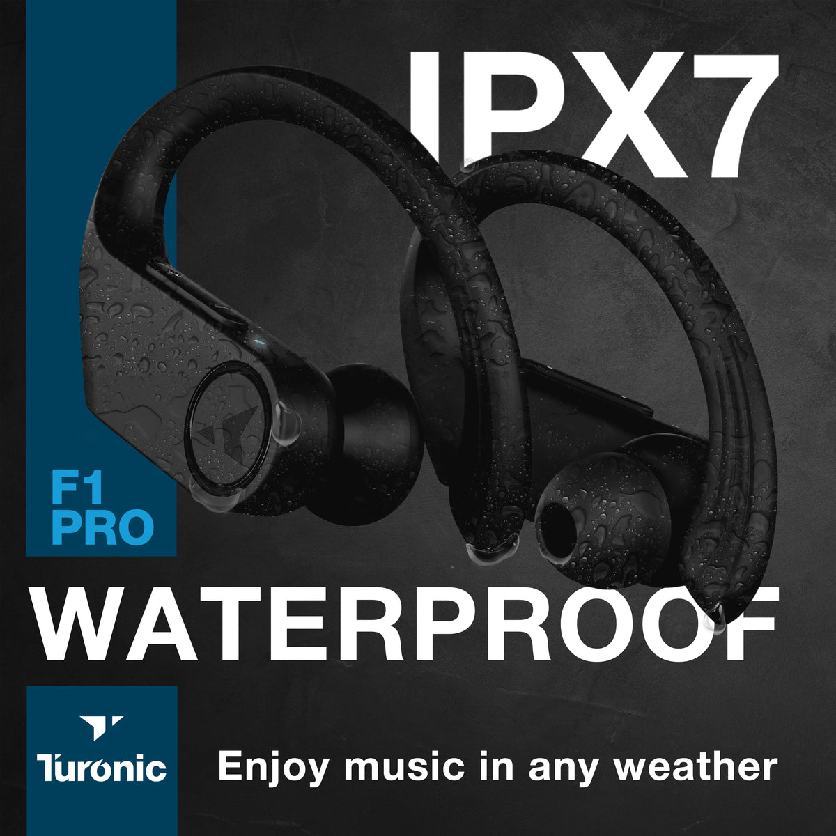 Earhook - for Charging Pro F1 Turonic Earbuds Headphones IPX7 Wireless Wireless True - 45H Running, Mic, Gym, case, with Sport w/Microphone Black Workout Playtime, - - Earphones Bluetooth Moistureproof