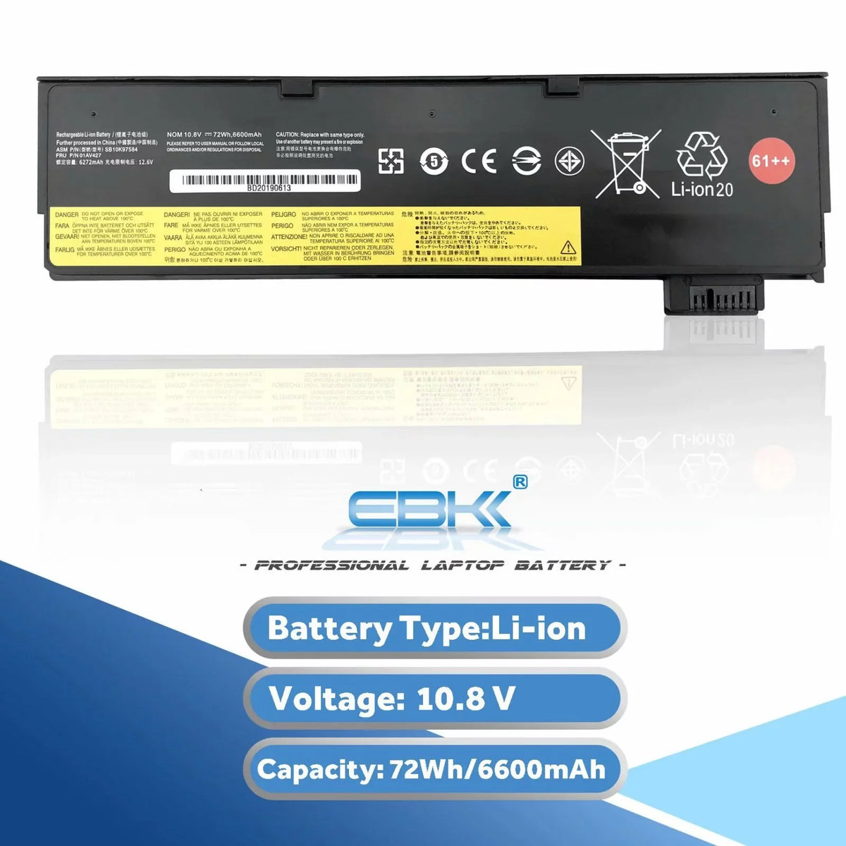 Replacement T470 T480 01AV428 T570 (10.8V Battery 01AV492 ThinkPad Laptop T580 TP25 Lenovo with P51S 01AV427 A485 Series P52S 61++ Fits A475 72Wh)