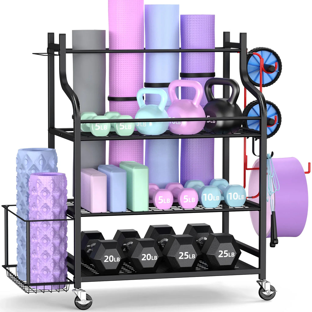Rack, Workout Mat Storage Hooks Yoga Wheels Storage Mythinglogic Equipment Home Gym with Organizer Racks, Storage