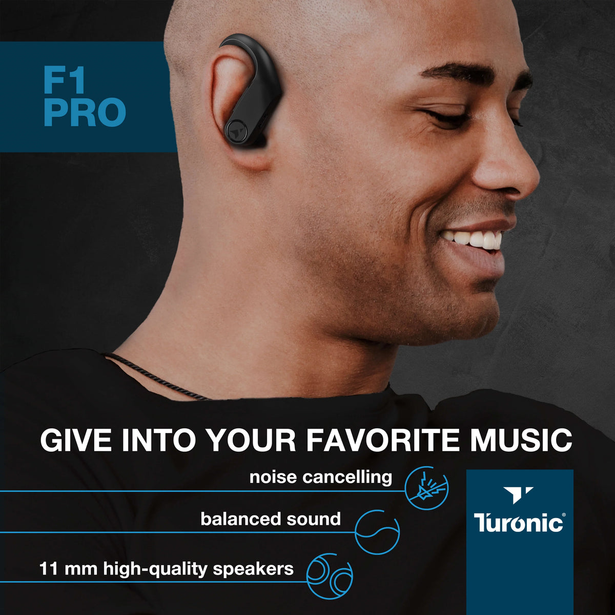 Earhook - for Charging Pro F1 Turonic Earbuds Headphones IPX7 Wireless Wireless True - 45H Running, Mic, Gym, case, with Sport w/Microphone Black Workout Playtime, - - Earphones Bluetooth Moistureproof