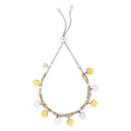 9.25" Draw Charm Dangle Tri-Color Jewelstop Friendship Polished with String Finish - Bracelet Sterling Silver