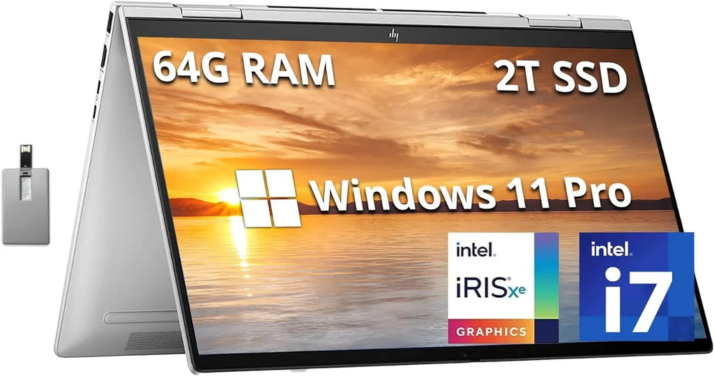 Iris , Pro, i7-1260p, , Bluetooth, x360 15.6" , 64GB Backlit Envy Card Graphics, Silver, Core Win 11 2TB Wi-Fi, Webcam, 2-in-1 32GB Xe Intel Laptop, Intel Touchscreen