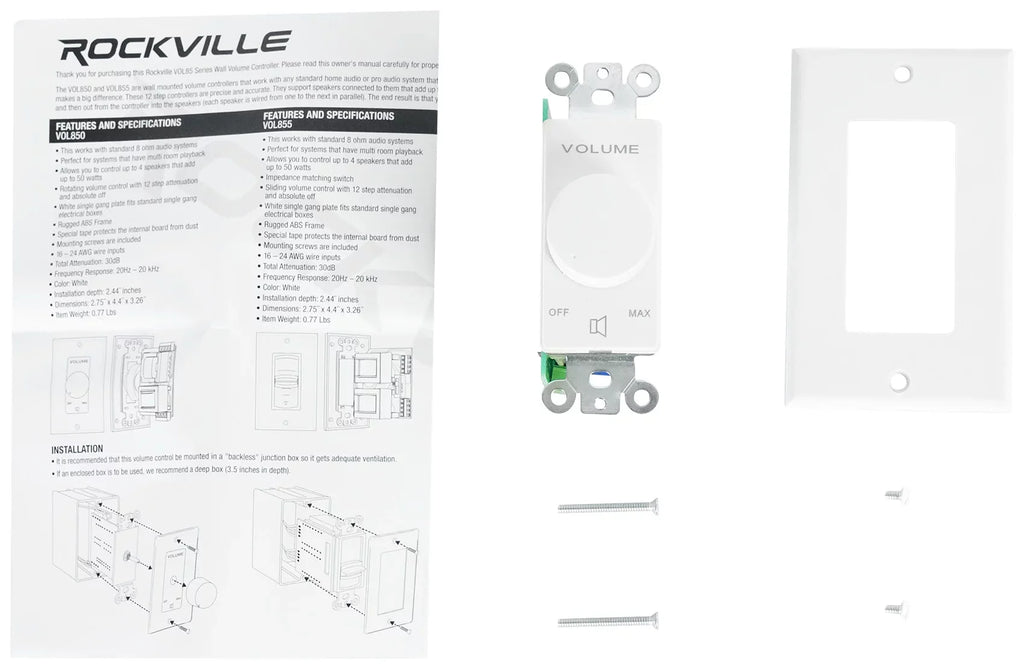 Speakers+Wall Ceiling Stereo+8 4-Room Controls Rockville Home White 8" Kit Audio