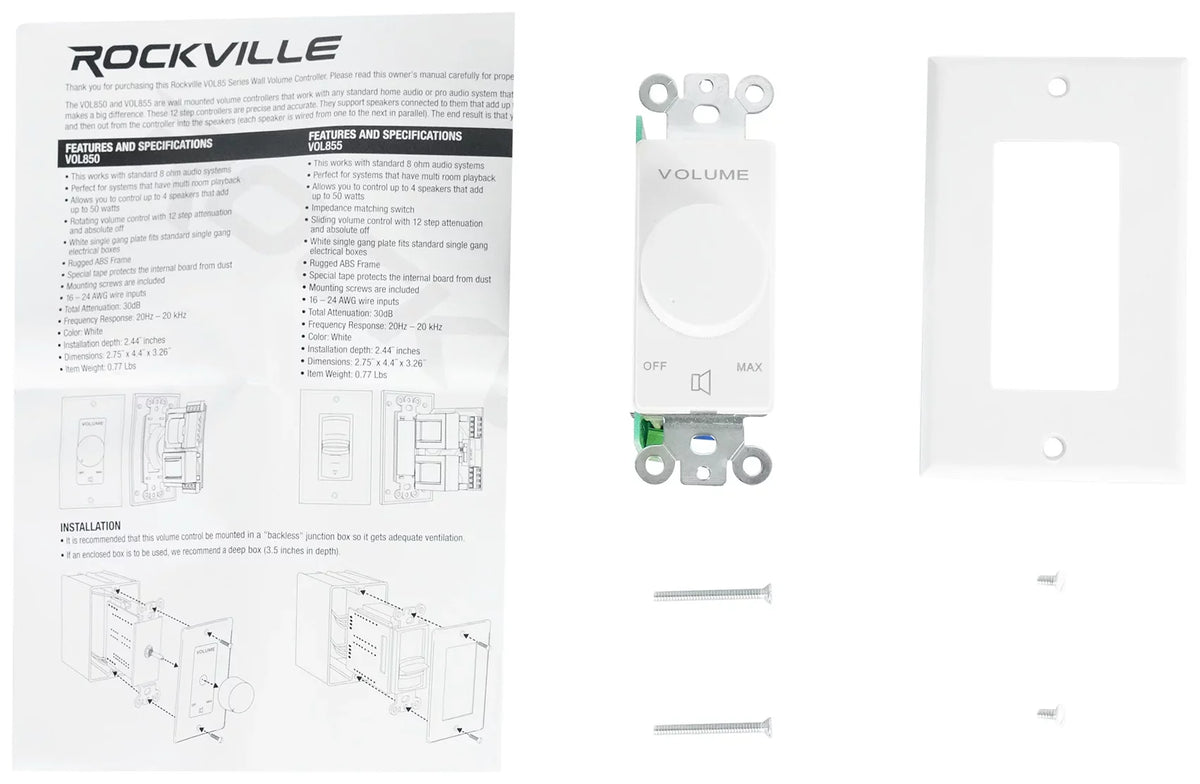 Speakers+Wall Ceiling Stereo+8 4-Room Controls Rockville Home White 8" Kit Audio