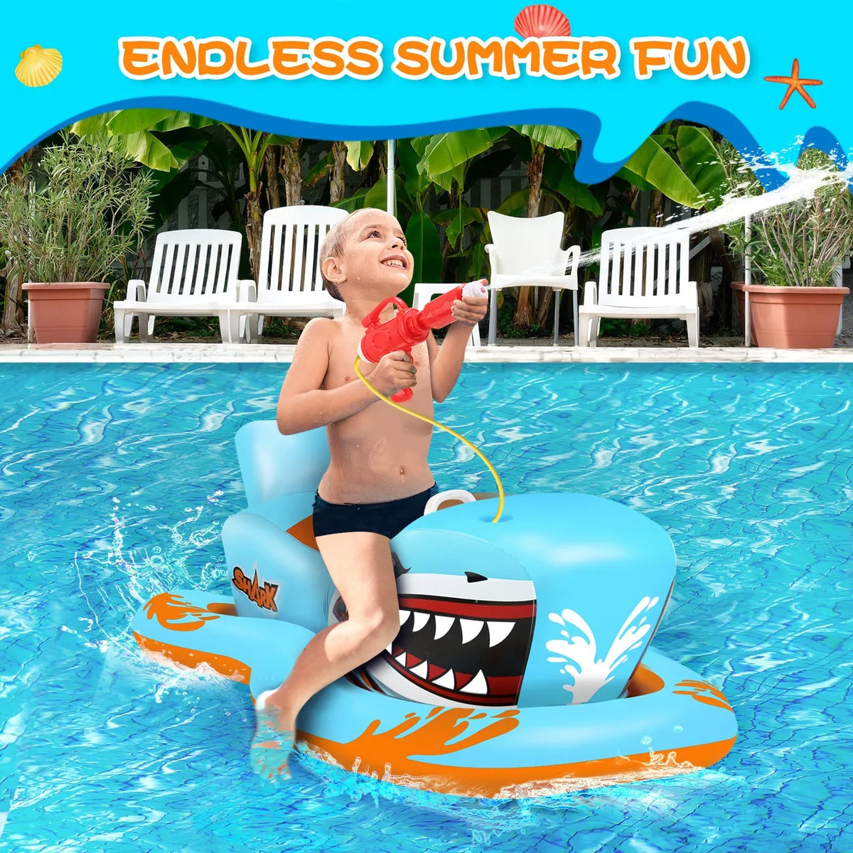 Ride-on Boys Pool Toys Pool Kid Kids,Shark Floats Age 3-12 Pool Moisturepistol Girls for with for Game