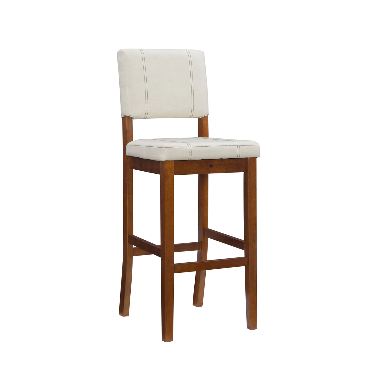 Walnut Cream Fabric Height, 30" Medium Bar Linon Stool, Finish Mulberry Padded Dark with Seat