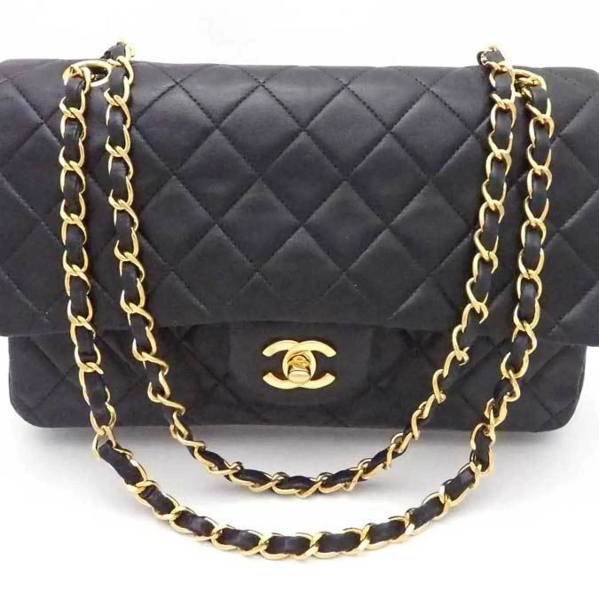 flap leather bag shoulder gold matelasse black ladies Chanel double Pre-Owned (Good)