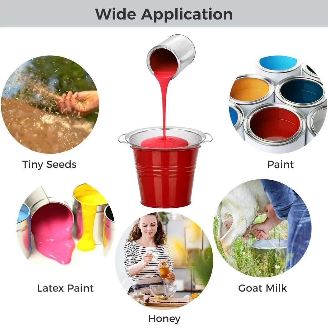 Stainless Strainer 11.4” 250μm for Paint, for Paint Ultra Paint Fine Honey, Filters Strainers, Ink, Latex, Seeds Filters Impurity 5 Mesh Paint Gallon Steel Meshes, 2PCS Buckets, Tiny
