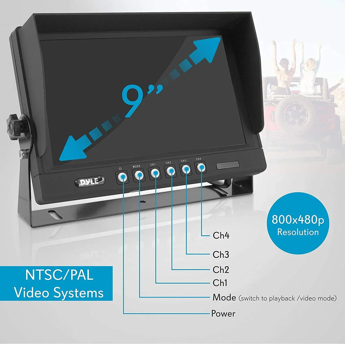 Car PLCMTRDVR47 Recorder, Rearview - w/ Up 9 Vision, Backup Pyle Night View - Mount Universal Kit Parking Back Monitor, System Reverse Rear Vehicle Dual Video Tilt-Adjustable, Truck Camera
