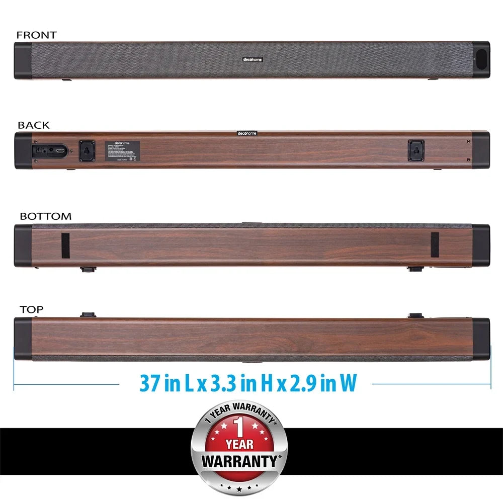 2.0 and Extended 1 with with Dual Gear Built-in 2.5" Year Soundbar Bundle Drivers Deco SB200WOD Subwoofers Four Warranty Channel 60W