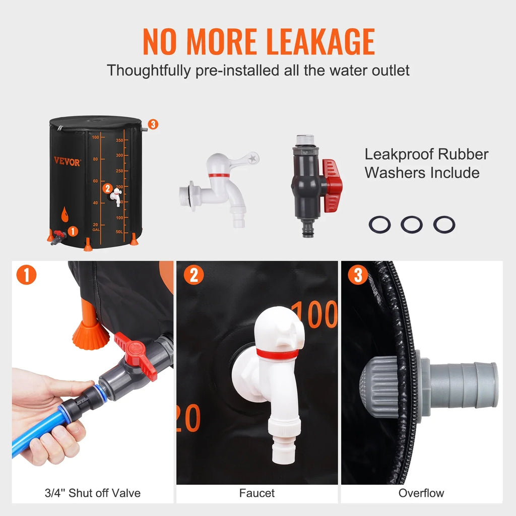 Rain Overflow Barrel, Large Capacity, System Collapsible Storage 100 Gallon and Collection Kit, Portable Container Spigots Tank Moisture Including Rainwater