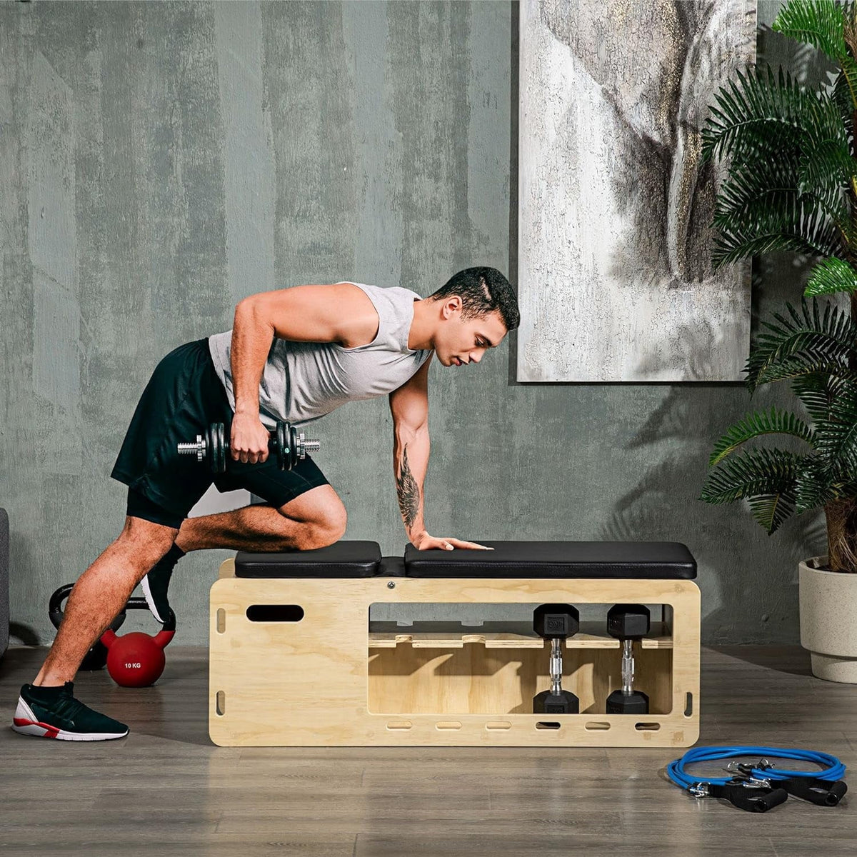 Gym For Storage Bench, Chest With Equipment Bench Workout Weight Rope, Strength Incline Resistance & Adjustable Bench Weight Rack Arms Training Lifting Home