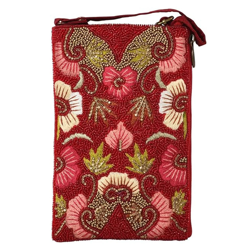 Bloom Floral Bag Phone Red Multi Crossbody, Ruby Club Beaded