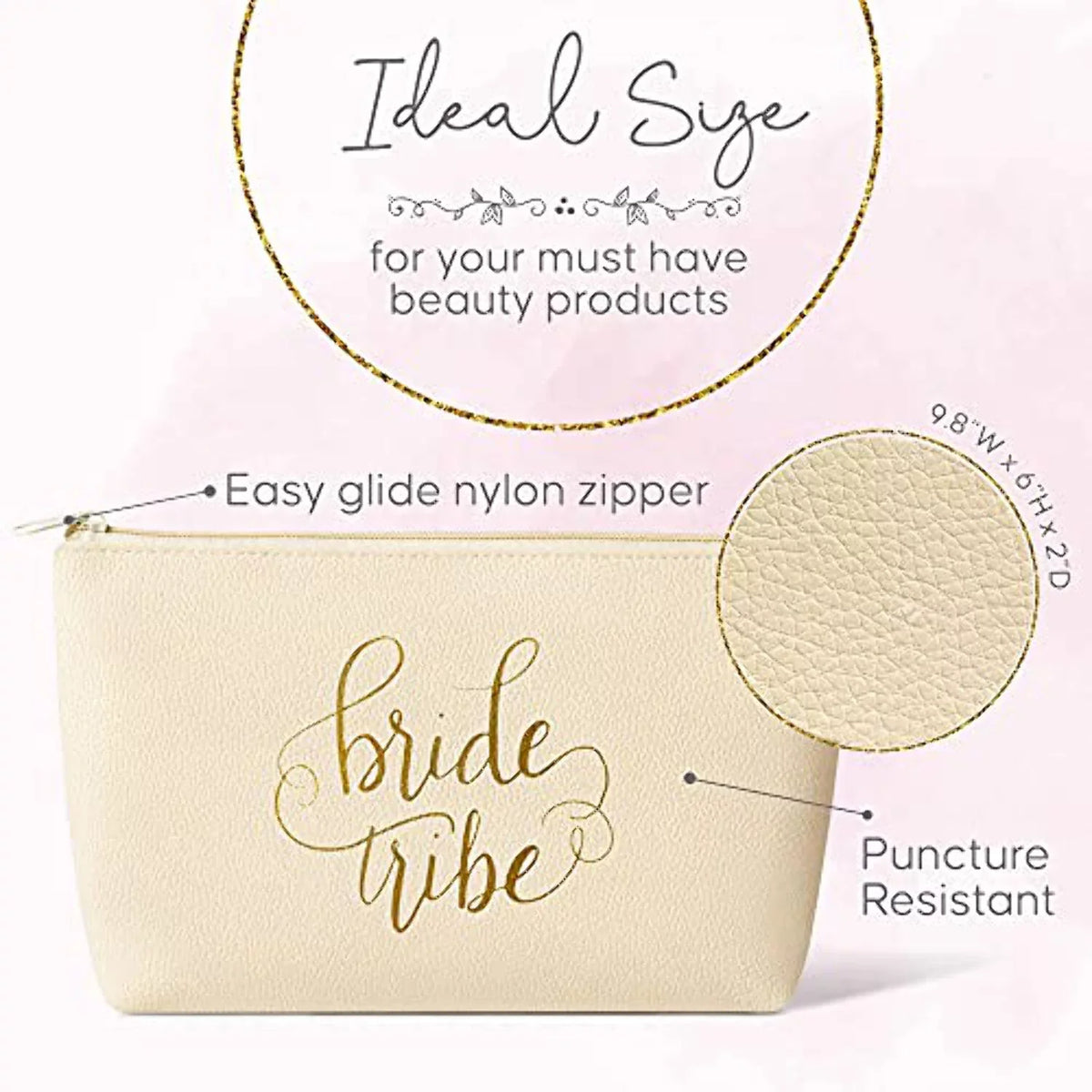 Parties, Faux Cream Piece of Weddings, Bachelorette Set and Showers and Beige 11 Leather Makeup Leather Bride Bags Bridal for Party Bridal