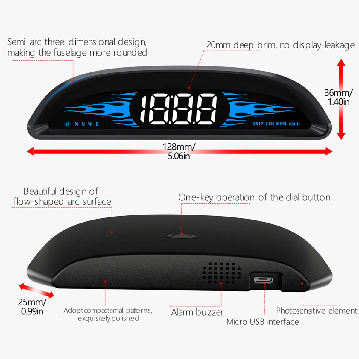 Speed/Time/Direction, Overspeed Nebublu Speedometer, Vehicle Head-Up Display Digital Screen, Dual System Alarm