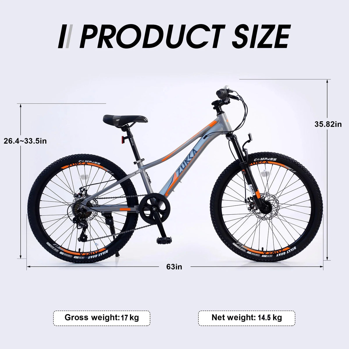 Assembled, Boys, 85% 7-Speed 24 Kids Mountain Brakes, Disc inch Girls Gray with and for Bikes Shimano Mountain Bicycle